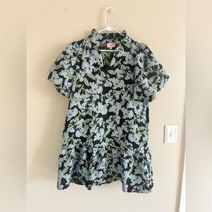 Entre Black Floral Ruffle detail dress with hydrangea brocade Large